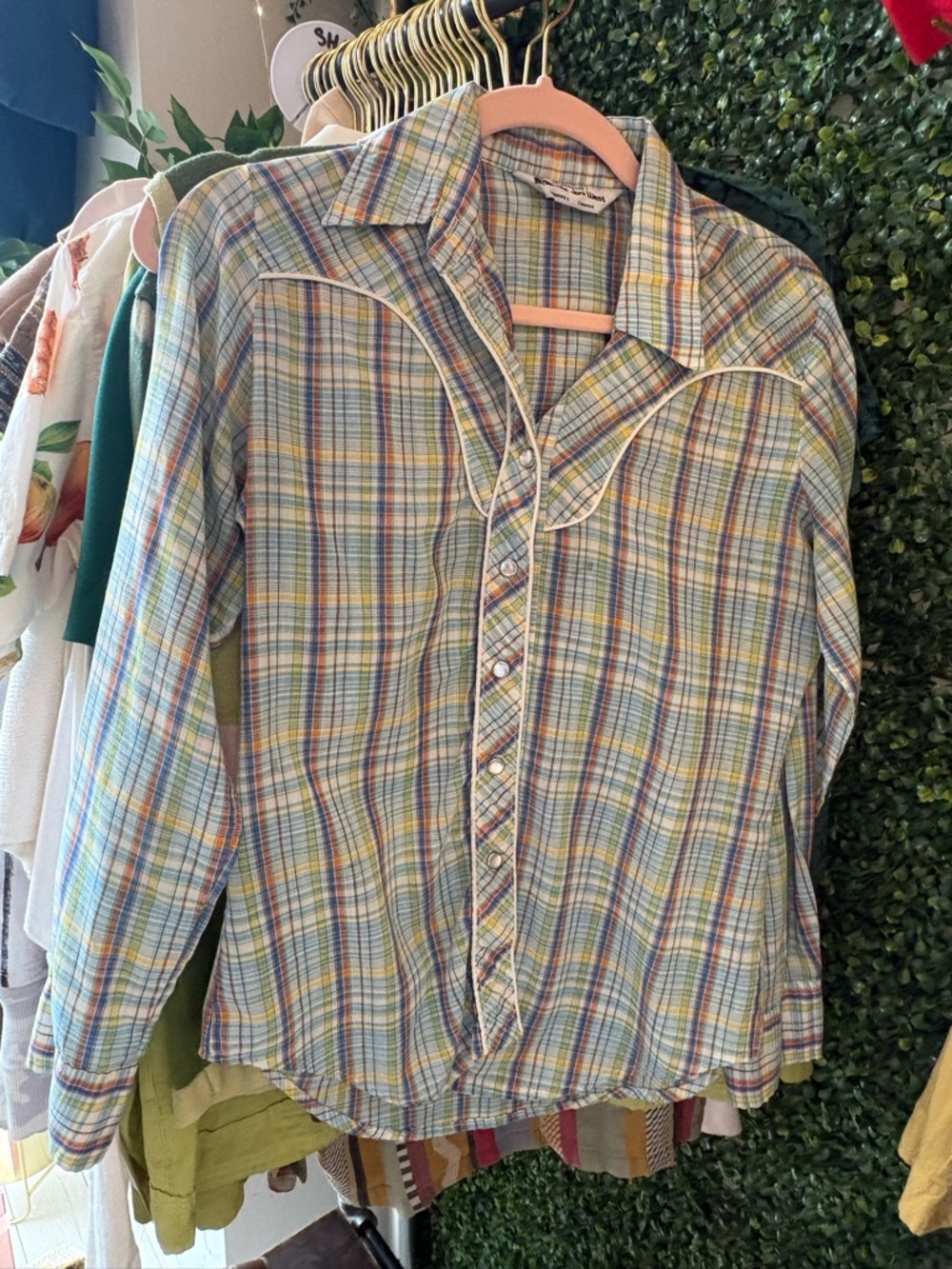 Pastel Plaid Western Shirt - Light Blue, Yellow & Pink
